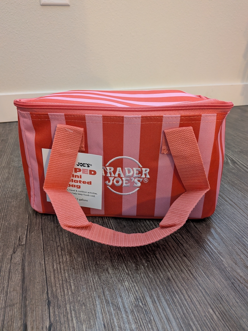 Trader Joe's Striped Mini Insulated Cooler Bag - Red and Pink